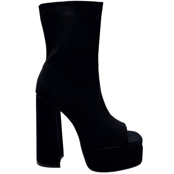 NIB Black Platform Open Toe Chunky Heel Lug Sole Casual Sexy Ankle Boots 10 - Picture 7 of 16